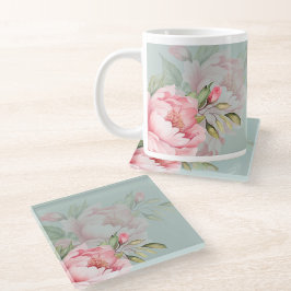 Wedding & Eid | Pink Peony & Sage Green Glasuntersetzer