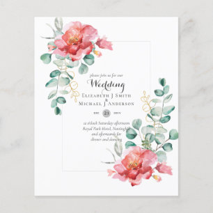 WEDDING-Einladung mit roten Blumen und Eukalyptus  Flyer