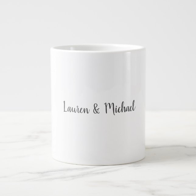 Wedding Elegant Minimalist Calligraphy Black White Jumbo-Tasse (Vorderseite)