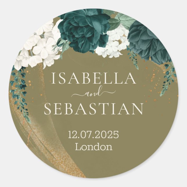 Wedding Emerald Green yellow Rose Runder Aufkleber (Vorderseite)
