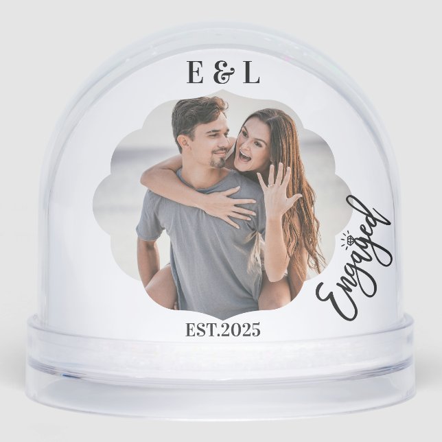 Wedding Engagement Keepsake Photo Couple Initials Schneekugeln (Vorderseite)