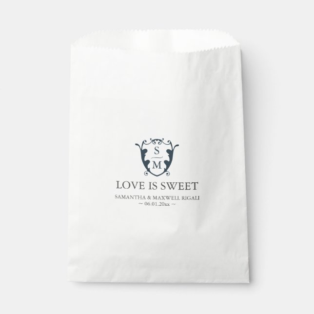 Wedding Favor Bags Monogram Navy Blue Geschenktütchen (Vorderseite)