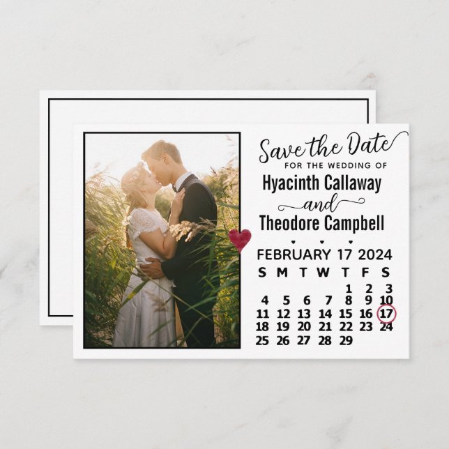 Wedding Februar 2024 Kalender Custom Foto White Save The Date (Vorne/Hinten)