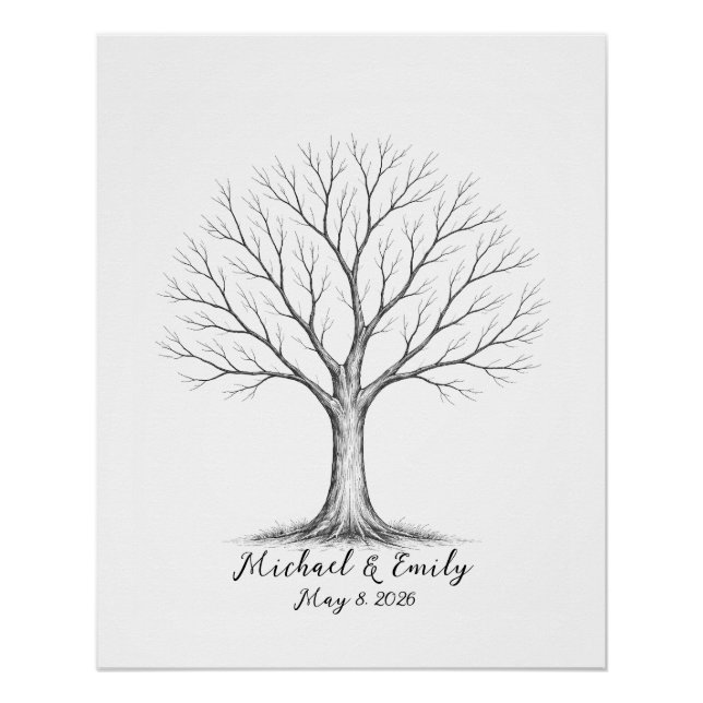 Wedding Fingerprint Tree Guest Book Alternative Poster (Vorderseite)