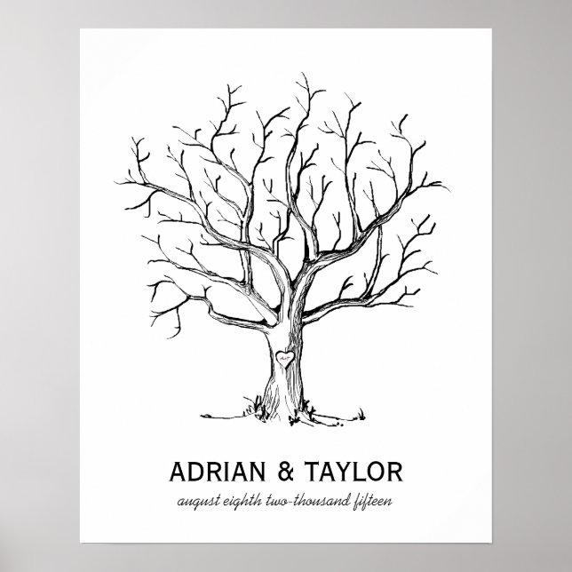 Wedding Fingerprint Tree Poster (schwarz) (Vorne)