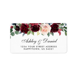 Wedding Floral Burgundy Blue Address Adressaufkleber