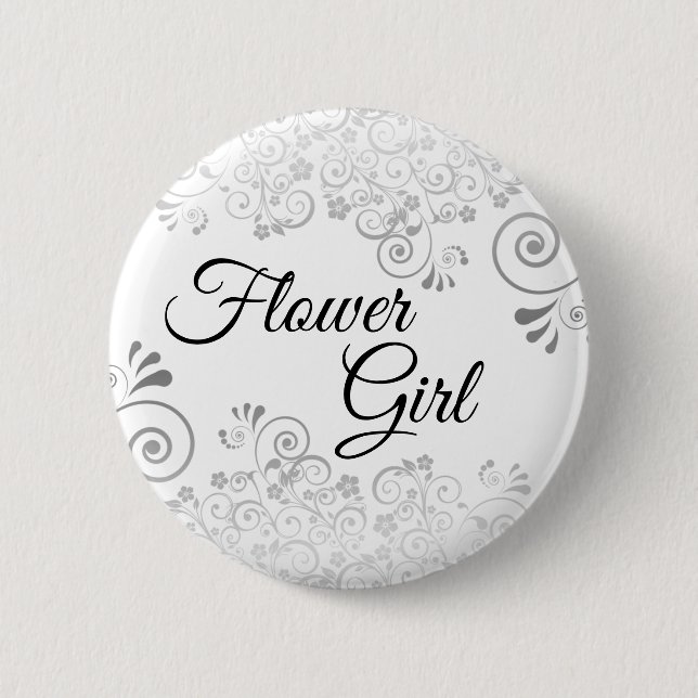 Wedding Flower Girl Button Silver Gray Frills (Vorderseite)