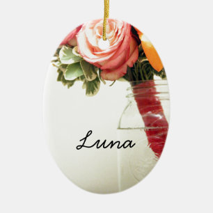 wedding flowers pink orange rose customize keramik ornament