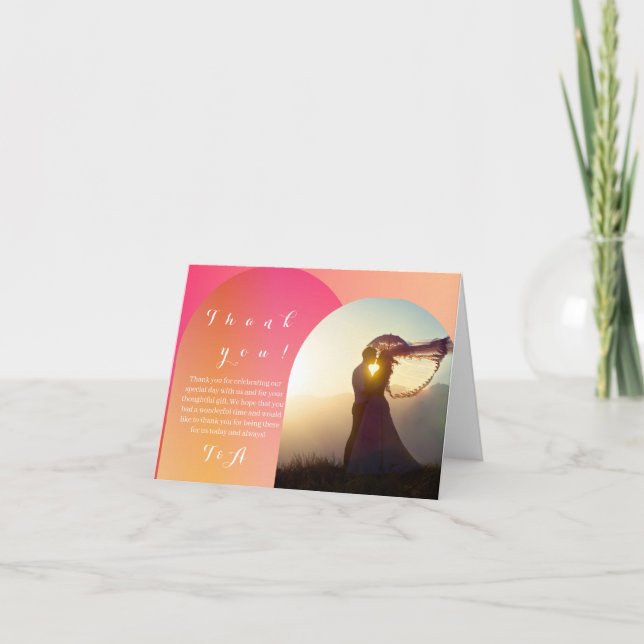 Wedding Foto Boho Arch Sunset Ombre Vielen Dank Karte (Vorderseite)