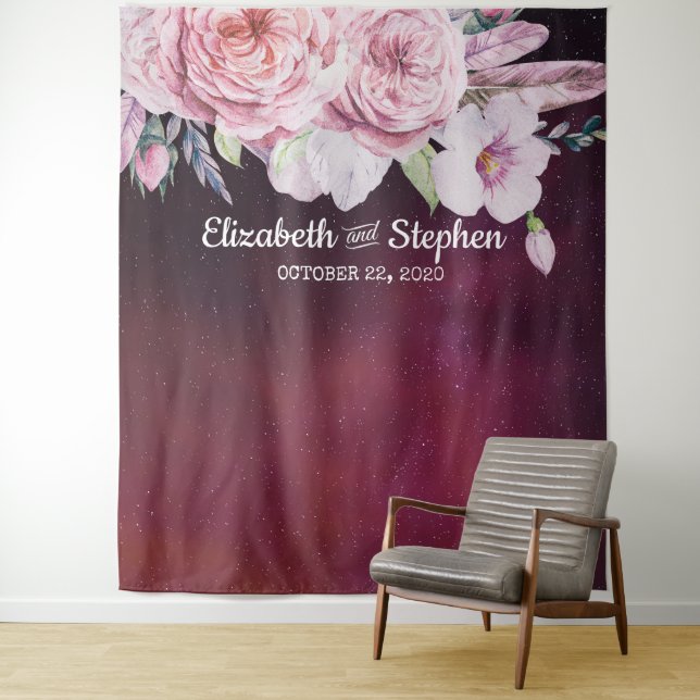 Wedding Foto Booth Backdrop Boho Floral Burgundy Wandteppich (Beispiel)