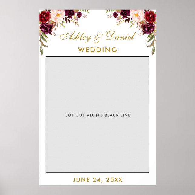 Wedding Foto Booth Prop | Burgund Gold Poster (Vorne)