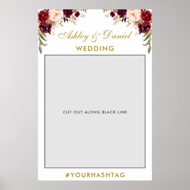 Wedding Foto Booth Prop | Gold Burgund Poster (Vorne)