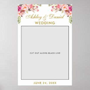 Wedding Foto Booth Prop   Rosa florales Gold Poster