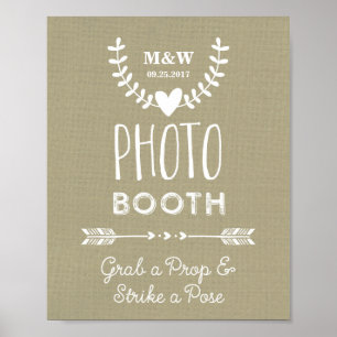 Wedding Foto Booth Sign Burlap Hearrows Arrows Poster