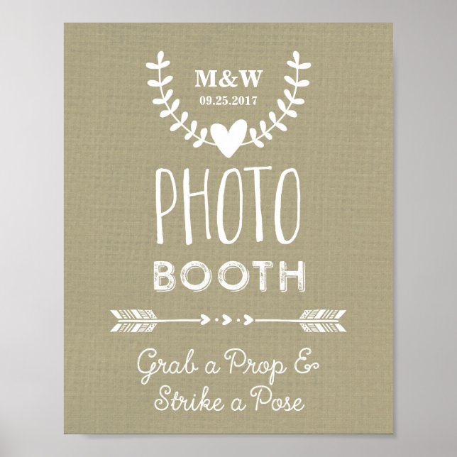 Wedding Foto Booth Sign Burlap Hearrows Arrows Poster (Vorne)