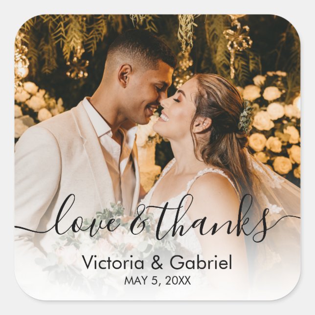Wedding Foto Calligraphy Script Foto Danke, C Quadratischer Aufkleber (Vorderseite)