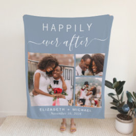 Wedding Foto Collage Dusty Blue Fleecedecke