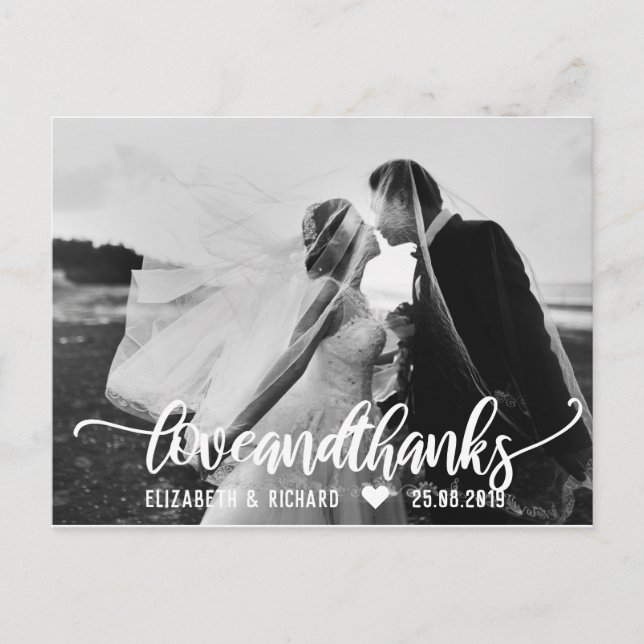Wedding Foto Danke, Script Calligrafy Postkarte (Vorderseite)
