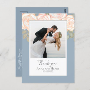 Wedding Foto Elegant Dusty Blue Vielen Dank Postkarte