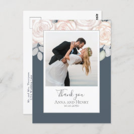 Wedding Foto Elegant Vielen Dank floral Gray Postkarte