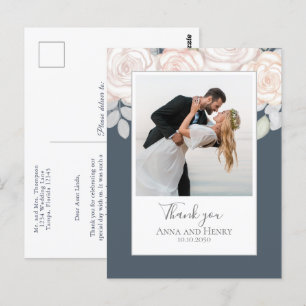 Wedding Foto Elegant Vielen Dank floral Gray Postkarte