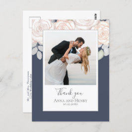 Wedding Foto Elegant Vielen Dank Slate Blue Postkarte