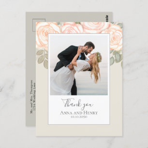 Wedding Foto Elegante Blush Sage Vielen Dank Postkarte