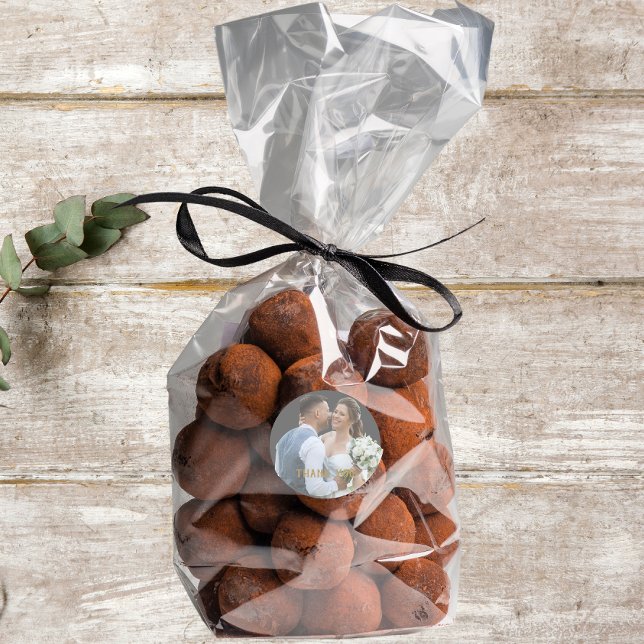 Wedding Foto Gold Typografie Vielen Dank Runder Aufkleber (Wedding Favor)