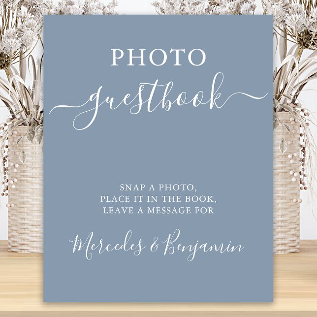 Wedding Foto Guest Moderne Kalligrafie Dusty Blue Poster (Von Creator hochgeladen)