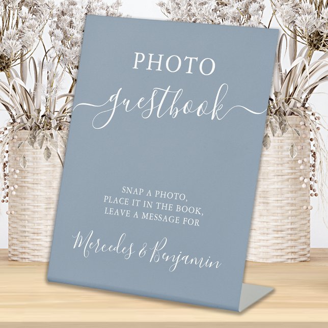 Wedding Foto Guest Moderne Kalligrafie Dusty Blue Sockelschild (Von Creator hochgeladen)