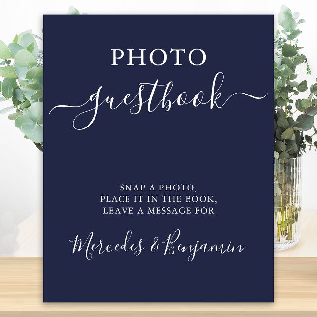 Wedding Foto Guest Moderne Kalligrafie Navy Blue Poster (Von Creator hochgeladen)