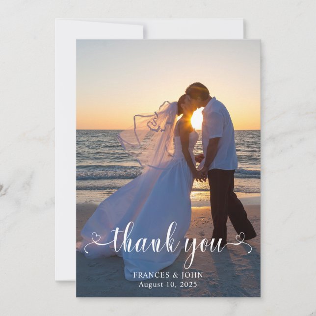 Wedding Foto Modern Heart Swash Script V Dankeskarte (Vorderseite)