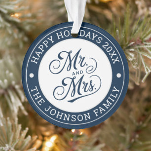 Wedding Foto Mr & Mrs. Elegant Script Newlyweds Ornament