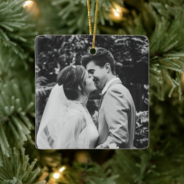 Wedding Foto Newlyweds Couple Keramikornament (Baum)