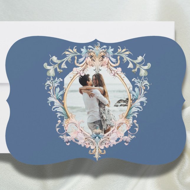 Wedding Foto Regency Era Blue Monogram Save The Date (Von Creator hochgeladen)
