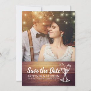 Wedding Foto Save the Date Champagne Glasses Wood