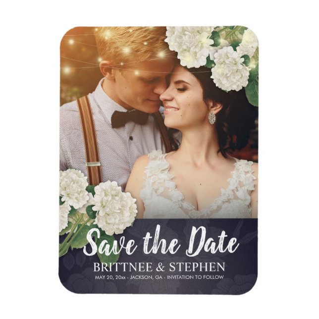Wedding Foto Save the Date Hydrangea String Light Magnet (Vertikal)
