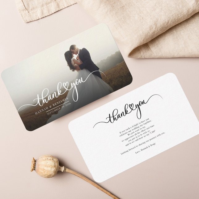 Wedding Foto Script Couple Vielen Dank Mitteilungskarte (Wedding Thank You Couples Photo Card)