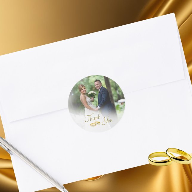 Wedding Foto Simple Gold Rings Vielen Dank Runder Aufkleber (Von Creator hochgeladen)