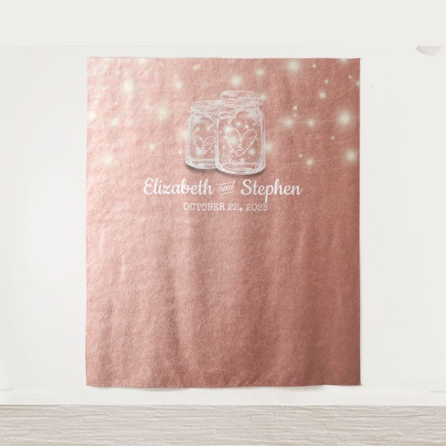 Wedding Foto Stand Hintergrund Mason Jars Rose Gol Wandteppich (Vorderseite)