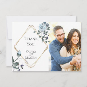 Wedding Foto Vielen Dank   Dusty Blue Floral Dankeskarte