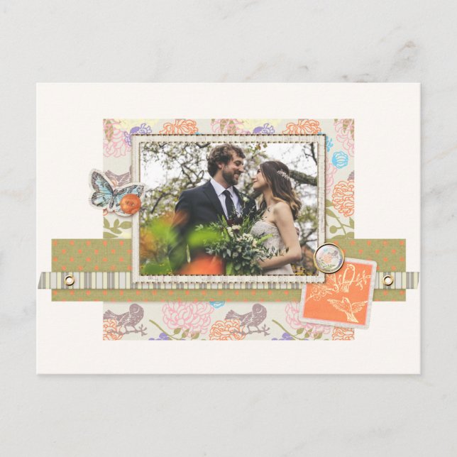 Wedding Foto Vielen Dank Vintag Ephemera Collage Postkarte (Vorderseite)