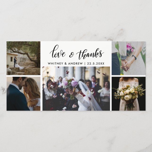 Wedding fünf Foto-Liebe u. Dank-Skript Dankeskarte (Vorderseite)