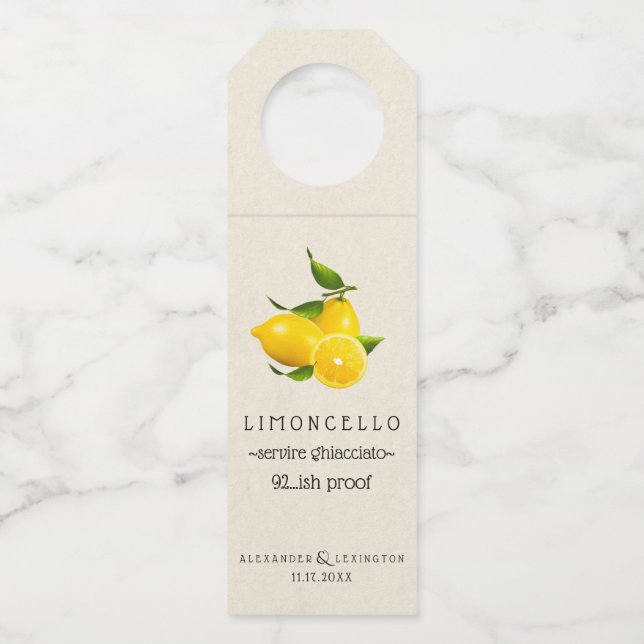 Wedding Gast-Bevorzugung des Limoncello Flaschenanhänger (Vorderseite)
