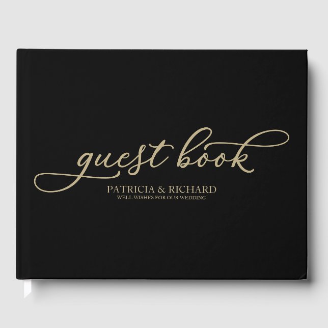 Wedding Gast Book Chic Gold Script Black Gästebuch (Vorderseite)