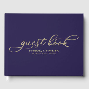 Wedding Gast Book Chic Gold Script Navy Blue Gästebuch
