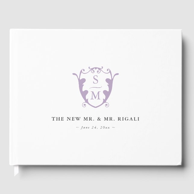 Wedding Gast Book Monogram Wappen Lilac Gästebuch (Vorderseite)