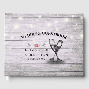 Wedding Gästebuch Champagne Brillen Wood Lights