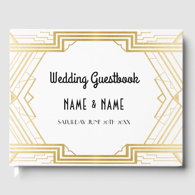 Wedding Gästebuch Gatsby Art Deco Gold der 1920er  (Vorderseite)