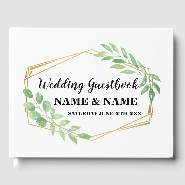 Wedding Gästebuch Gold Frame Greenery Leaf (Vorderseite)